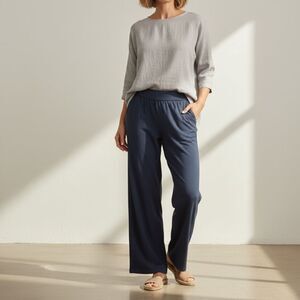 Eileen Fisher Navy Blue Slouch Pull On Tencel Ankle Pants Size XX-Small Fits XS